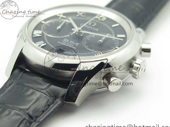 0812 De Ville Chronograph SS OMF 1:1 Best Edition Black Dial On Black Leather Strap A Fashionable 8109